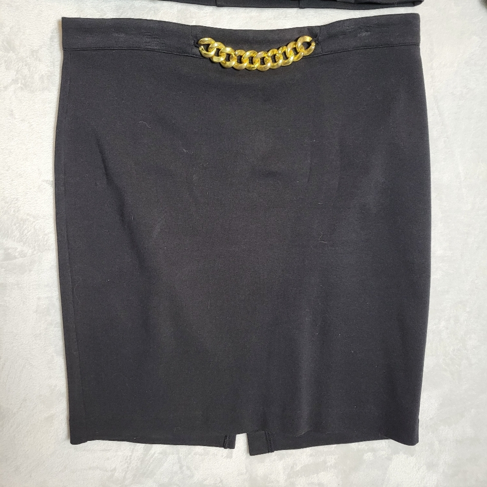 Vintage 90s Black Skirt Suit Gold Curb Link Chain Embellished Sz 10 Power Suit - Picture 7 of 16